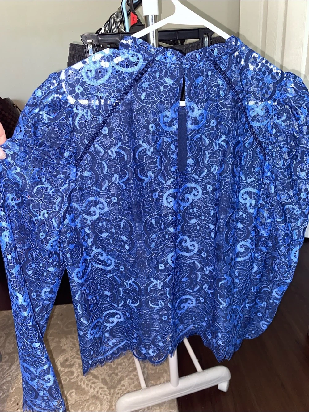 Women's Blue Lace Long Sleeve Top
